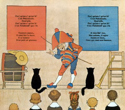 Partytura i ilustracja do piosenki dziecięcej Punchinello, 1898 autorstwa Louis Maurice Boutet de Monvel