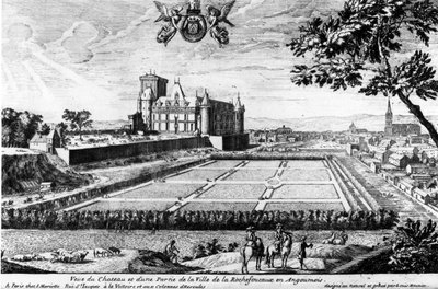 Chateau de la Rochefoucauld w Liancourt; rycina Louisa Meniera - Archiwum rodzinne. autorstwa Louis Meunier