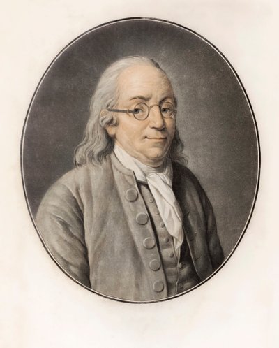 Benjamin Franklin. Portret (grawerowanie) autorstwa Louis Michel van (after) Loo