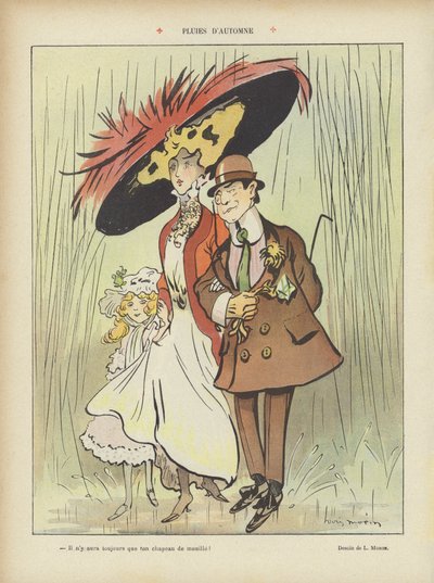 Jesienne deszcze. Ilustracja do Le Rire autorstwa Louis Morin