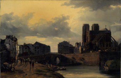 Chevet of Notre-Dame i most Hôtel-Dieu autorstwa Louis Nicolas Matout