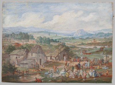 Piknik imprezowy w pobliżu wioski autorstwa Louis Nicolas van Blarenberghe
