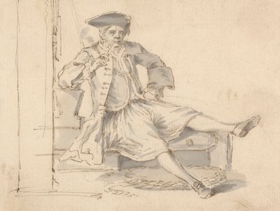 Oficer marynarki wojennej siedzi i pali autorstwa Louis Philippe Boitard