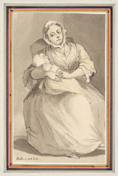 Siedząca kobieta i dziecko (ołówek, długopis i tusz oraz akwarela na papierze) autorstwa Louis Philippe Boitard