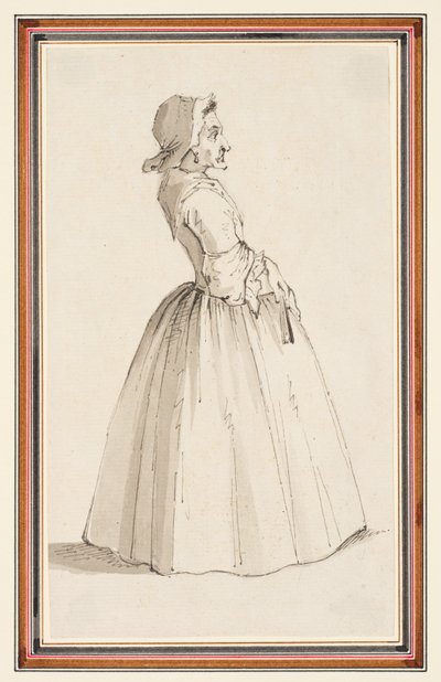 Stojąca kobieta, zwrócona w prawo (ołówek, długopis i tusz oraz akwarela na papierze) autorstwa Louis Philippe Boitard