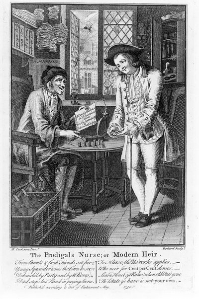 Pielęgniarka marnotrawnego lub współczesny spadkobierca, wyd. 1750 autorstwa Louis Philippe Boitard