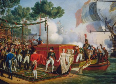 Napoleon Bonaparte i Marie Louise lądują w Antwerpii autorstwa Louis Philippe Crepin