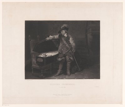Oliver Cromwell przy trumnie Karola I, króla Anglii Olivera Cromwella. 30 stycznia 1649 (tytuł na obiekcie) autorstwa Louis Pierre Henriquel Dupont