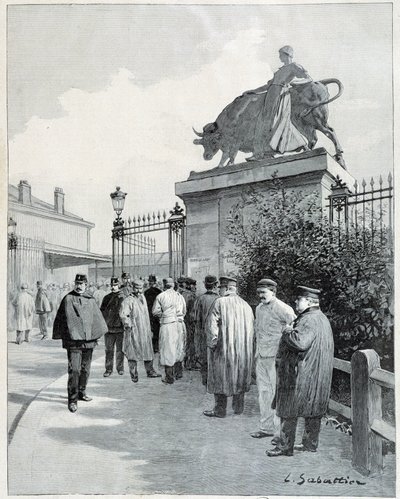 Strajkujący w rzeźni Villette autorstwa Louis Remy Sabattier