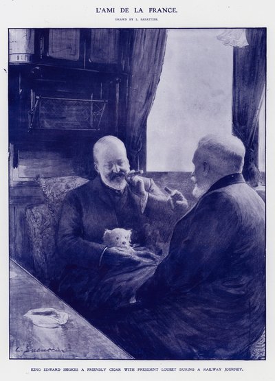 Król Edward VII w podróży pociągiem z prezydentem Francji Emilem Loubetem (lito) autorstwa Louis Remy Sabattier
