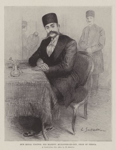 Nasz Królewski Gość, Jego Wysokość Muzaffer-ed-Din, Szach Persji autorstwa Louis Remy Sabattier