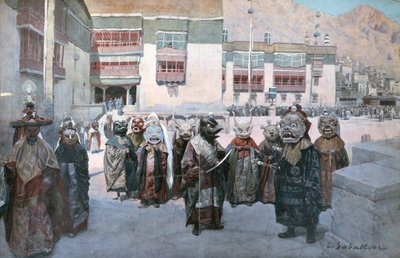 Święto Wiosny w klasztorze Himis w Tybecie (lito) autorstwa Louis Remy Sabattier