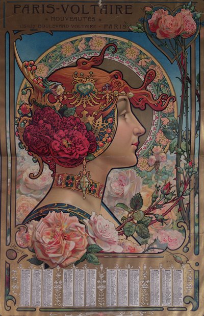 Kalendarz na rok 1901 dla sklepu Paris-Voltaire, Paryż, ok.1900 autorstwa Louis Theophile Hingres