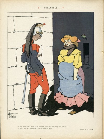 Ilustracja przedstawiająca Louisa Valleta (1856-1940) w Le Rire, 02/03/12 - Preambuła - Armee, Prostytucja autorstwa Louis Vallet
