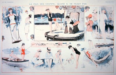 Spokojne czasy na wsi....kiedy nie pada!, ok.1930 (kolor lito) autorstwa Louis Vallet
