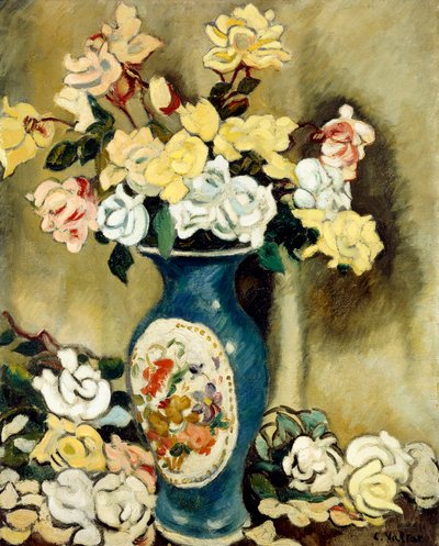 Bukiet czerwonych róż w niebieskim wazonie, ok. 1920 r. (olej na płótnie) autorstwa Louis Valtat