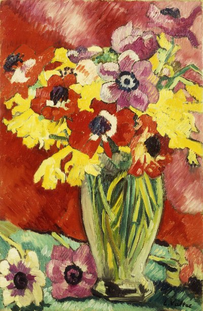 Kryształowa waza z anemonami i żonkilami; Wazon Cristal, Anemones et Jonquilles autorstwa Louis Valtat