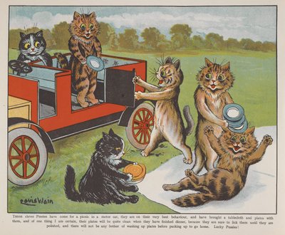 Cats preparing for a picnic. autorstwa Louis Wain