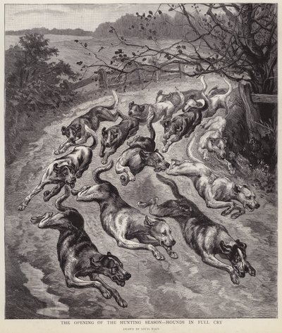 Ogary w pełnym płaczu na początku sezonu łowieckiego (lito) autorstwa Louis Wain