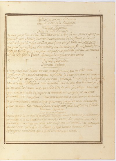 „Reflections on my Interview with Mr. le Duc de la Vauguyon”, autograf rękopisu, od stycznia 1767 do początku 1769 autorstwa Louis XVI