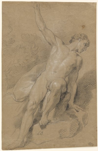 Mężczyzna nago siedzący na skałach autorstwa Louis de Boullogne the Younger