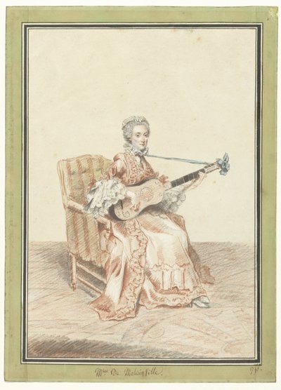 Portret Madame de Montainville grającej na gitarze autorstwa Louis de Carmontelle