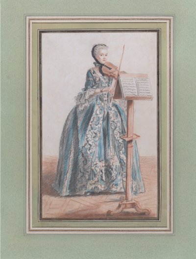 Kobieta grająca na skrzypcach, widziana z przodu, ca. 1758-59. autorstwa Louis de Carmontelle