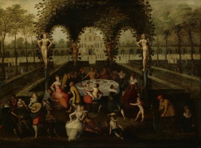 Wenus, Bachus i Ceres ze śmiertelnikami w ogrodzie miłości autorstwa Louis de Caullery
