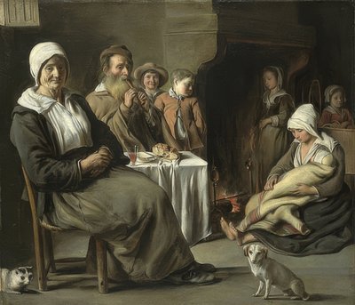 Chłopskie wnętrze ze starym flecistą. Około 1642 autorstwa Louis le Nain