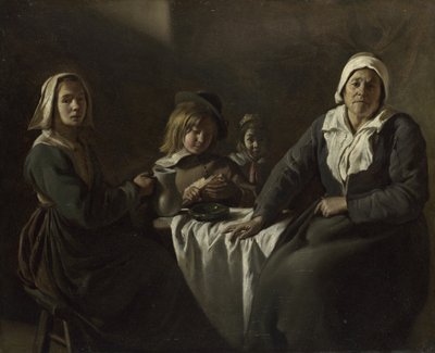 Cztery postacie przy stole, c. 1643 autorstwa Louis le Nain