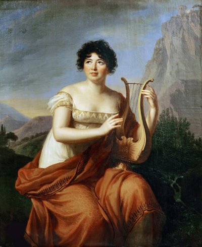 Portret autorki Baronowa Anne Louise Germaine de Staël 1766-1817 jako Corinne, 1807. autorstwa Elisabeth Louise Vigee-Lebrun