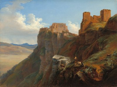Widok na Castello di San Giuliano, w pobliżu Trapani, Sycylia, ok. 1930 r. 18241826. autorstwa Louise Josephine Sarazin de Belmont