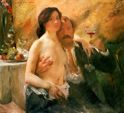 Autoportret z nagą kobietą i szkłem autorstwa Lovis  Corinth