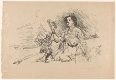 Dziewczyna czytająca, siedząca na podłodze Lesendes Madchen autorstwa Lovis Corinth (signed by artist)