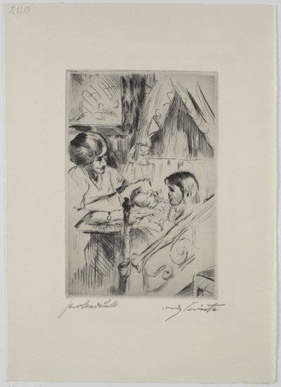 Dziecko w łóżku i matka autorstwa Lovis Corinth