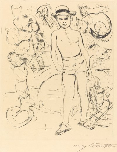Chłopiec w kąpielówkach i słomkowym kapeluszu autorstwa Lovis Corinth