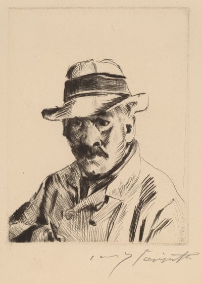 Autoportret w słomkowym kapeluszu, długość biustu, 1913. autorstwa Lovis Corinth
