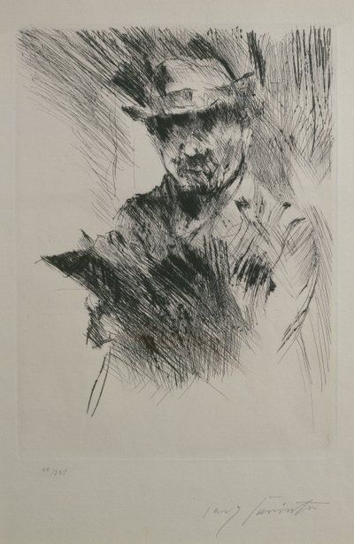 Autoportret, ok. 1920-21 (sucha igła) autorstwa Lovis Corinth
