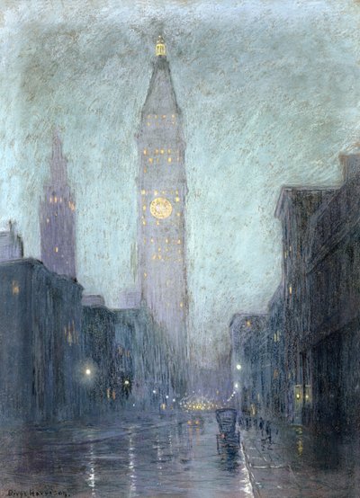 Madison Avenue o zmierzchu (pastel na brązowym papierze) autorstwa Lowell Birge Harrison
