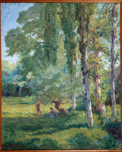 Para na trawie pod topolą Obraz Loys Prat (1879-1934), XX wiek. Olej na płótnie. Donzere, ratusz. autorstwa Loys Prat