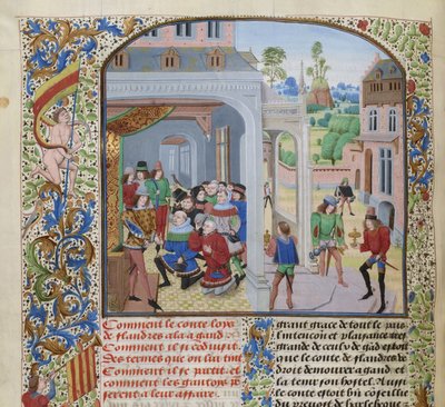 Hołd Ludwika II Male przez delegację Gandawy, ok. 1470-1475. autorstwa Loyset Liedet