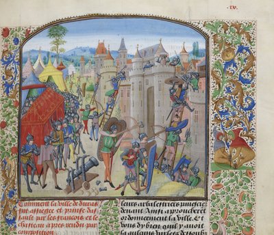 Oblężenie zamku de Duras przez Francuzów w 1377 r., ok. 1470-1475. autorstwa Loyset Liedet