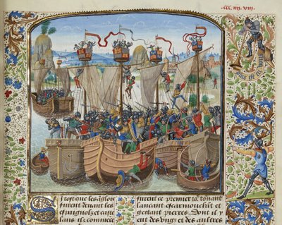 Bitwa pod La Rochelle, 1372, ok. 1470-1475. autorstwa Loyset Liedet