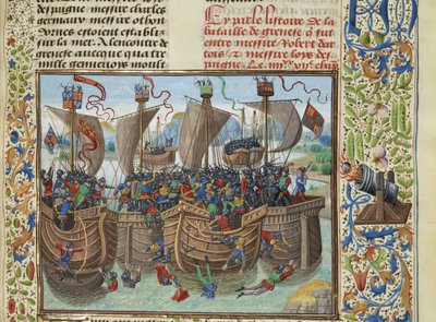 Bitwa morska pod Guernsey, 1342, ok. 1470-1475. autorstwa Loyset Liedet
