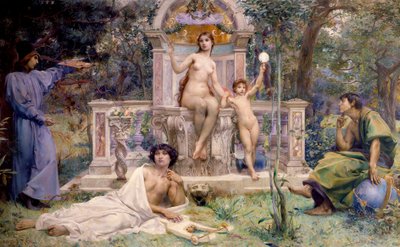Dekoracja Hotelu Watel-Dehaynin: Verite. Otaczają go alegorie astronomii, muzyki i poezji oraz malarstwa. Obraz Luca Oliviera Mersona (1846-1920) autorstwa Luc Oliver Merson