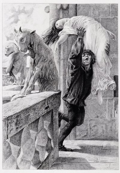 Quasimodoableve Esmeralda - w „Notre Dame de Paris” Victora Hugo Luca Oliviera Mersona, grawerowane przez Gery