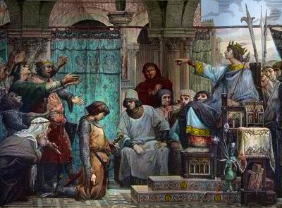 Święty Ludwik potępia Enguerranda IV de Coucy (1220-1310) - Święty Ludwik karze Enguerranda IV de Coucy autorstwa Luc Oliver Merson