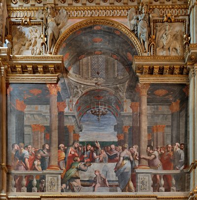 Genua, Duomo (katedra św. Wawrzyńca), wnętrze, Kaplica Lercari lub Kaplica Najświętszego Sakramentu (apsyda północna), strona północna: „Okazanie w świątyni”, fresk Luca Cambiaso autorstwa Luca Cambiaso