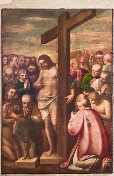 Genua, Duomo (katedra św. Wawrzyńca), zakrystia, kaplica: „Chrystus Eucharystyczny adorowany przez świętych”, Luca Cambiaso, ok. 1580 autorstwa Luca Cambiaso