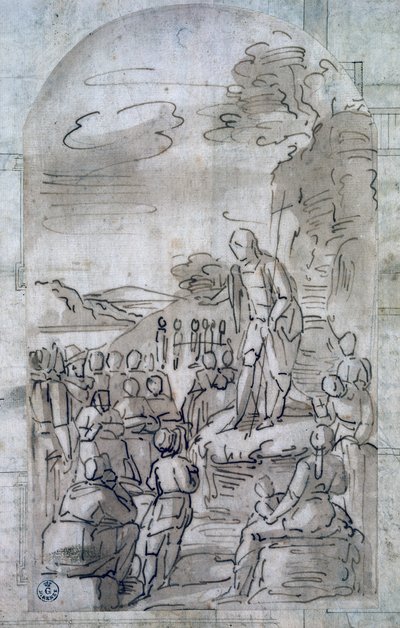 Głoszenie św. Jana Chrzciciela, Luca Cambiaso (1527-1585), Rysunek piórem i gwaszem, Włochy autorstwa Luca Cambiaso
